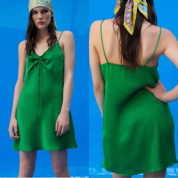 Zara Satin Effect Mini Green Dress Size XS - Picture 16 of 16